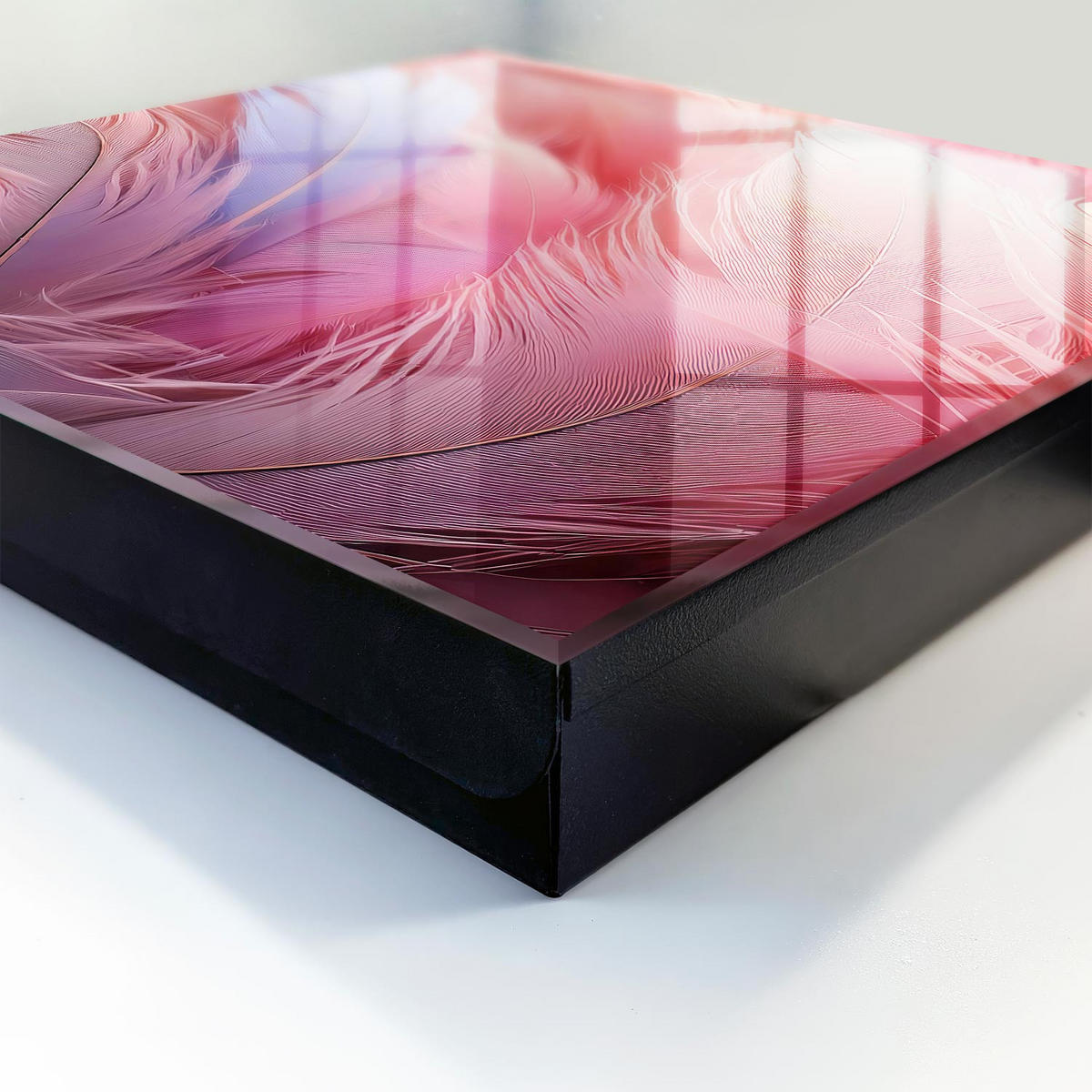 SCHLÜSSELBOX Schwarz 30x30 cm- Türöffnung nach rechts - Wunderschöne rosa Federn - Pink, Metall (30/30/5cm) - TULUP