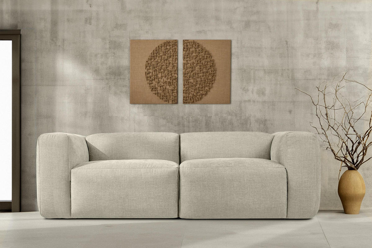 2,5-SITZER-MODULSOFA BUFFO mit extrem weicher und bequemer Sitzfläche, Gewebestoff, ecru - Ecru, Textil (250/73/96cm) - KONSIMO®