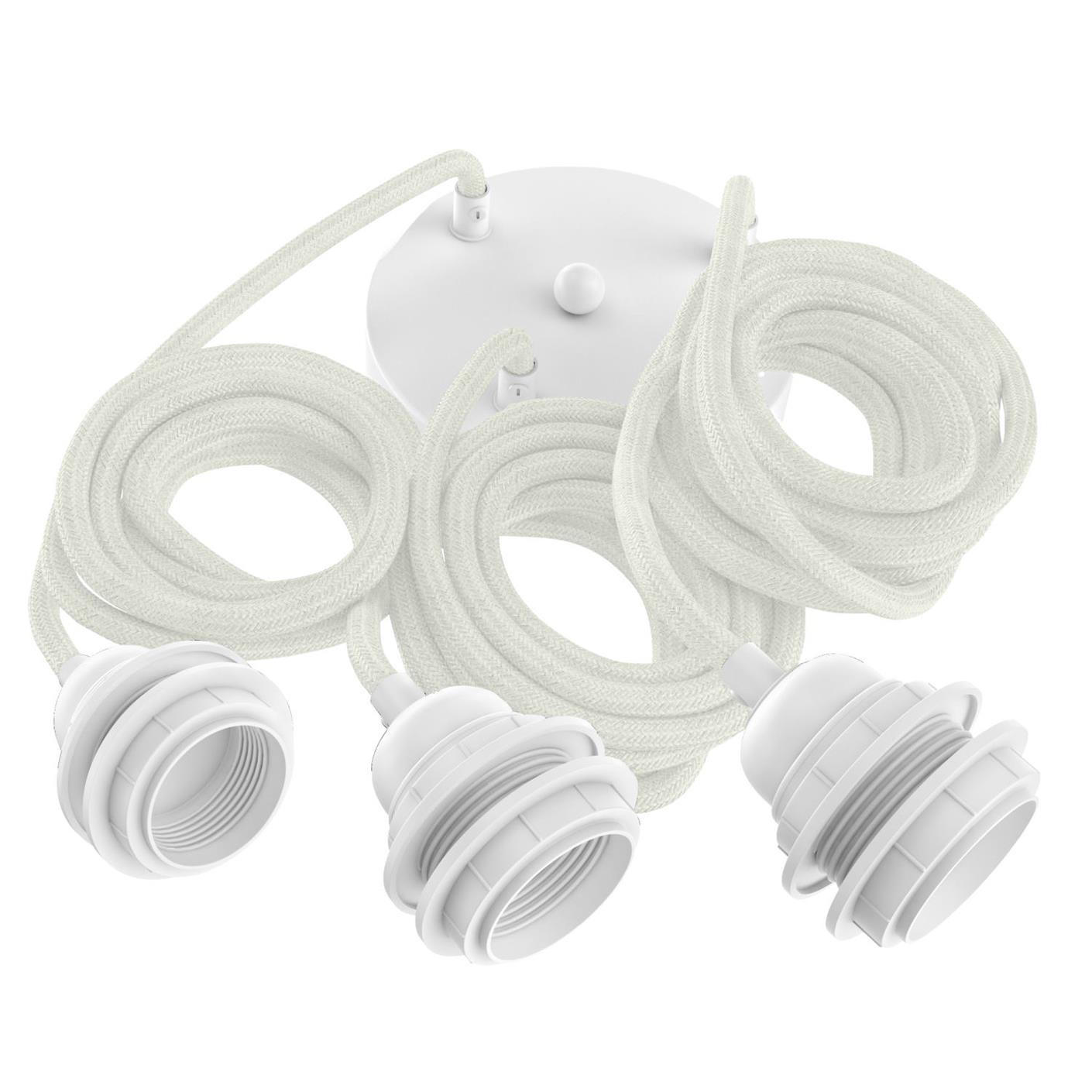 PENDELLEUCHTE Hang 3 Flammig Retro - Weiß, Naturmaterialien (250/1/250cm) - HOOPZI
