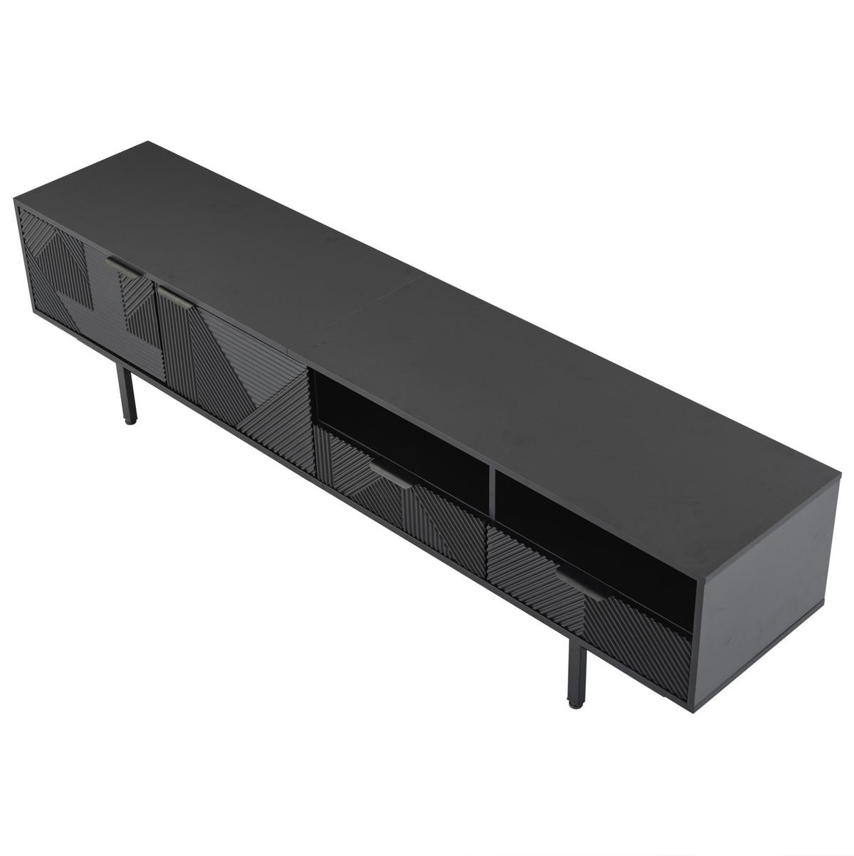 TV-LOWBOARD aus Spanplatte 200x40x51 cm Schwarz mit Stauraum, Kabeldurchführungen und 5 Metallfüßen - Schwarz, Holzwerkstoff (200/51/40cm) - IVMEU