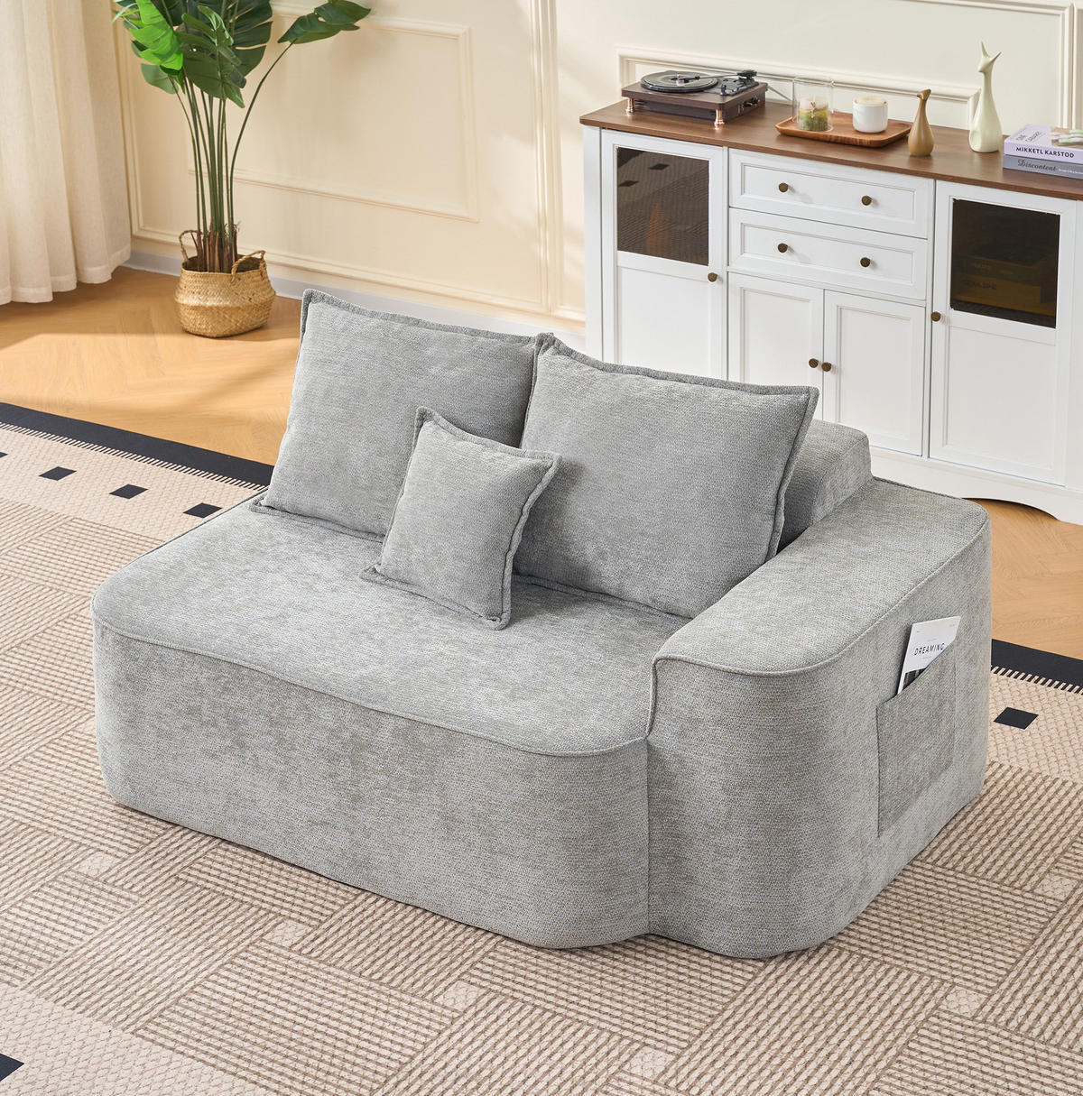 2-SITZER Sofa aus Chenille in Grau mit Seitentaschen - Grau, Textil (95/65/150cm) - Modfu