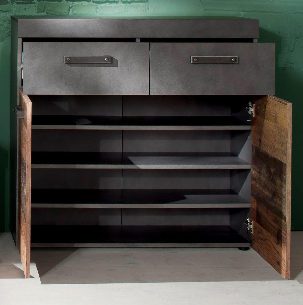 SCHUHSCHRANK Used Wood Vintage mit grau, Flurkommode 90 x 89 cm - Silberfarben/Schwarz, Holzwerkstoff/Kunststoff (90/89/34cm) - Top.Furn