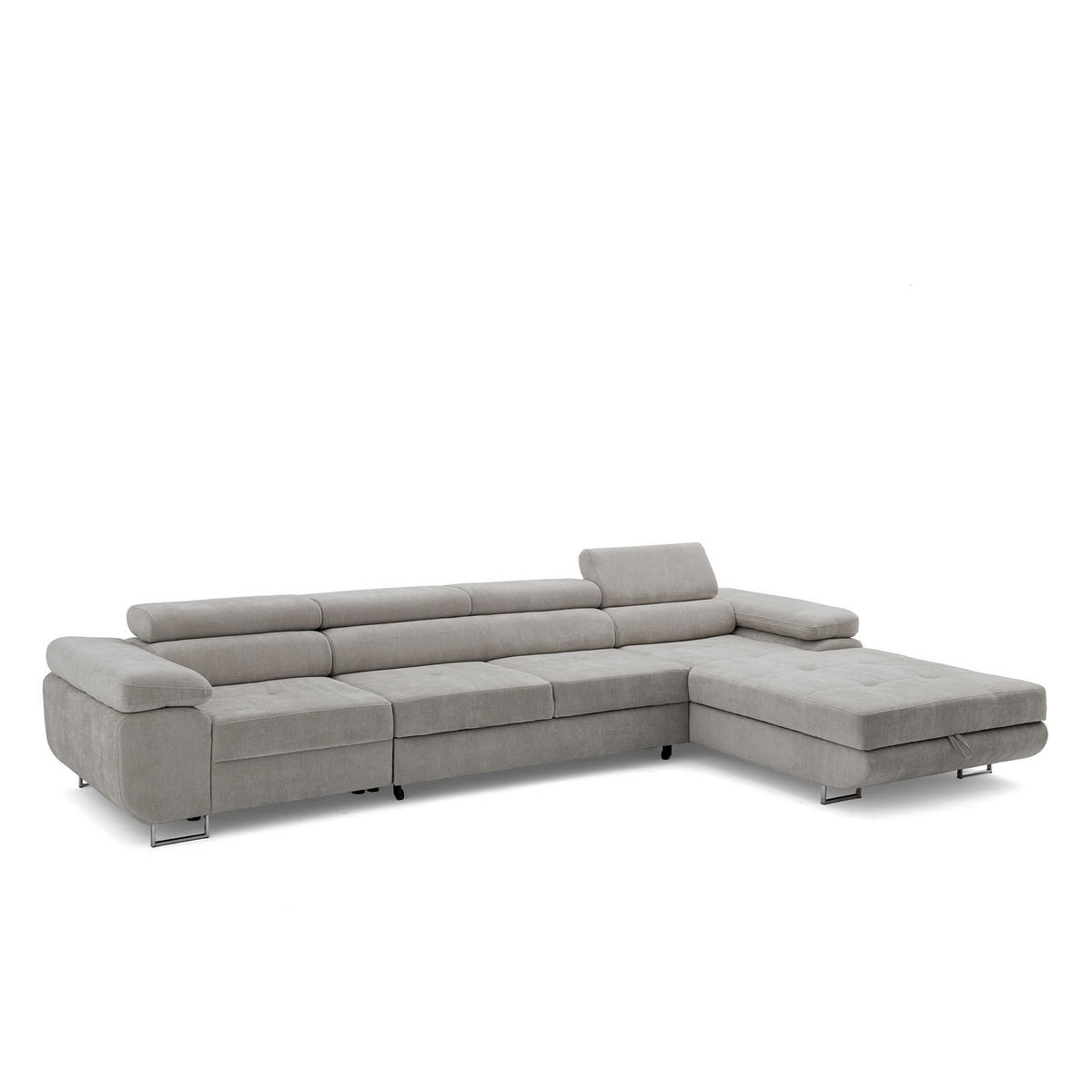 ECKSOFA ALONZO MAXI Rechts mit Schlaffunktion 125x195 Chenille Grau - Chromfarben/Grau, Holz/Textil (350/203cm) - Muffo