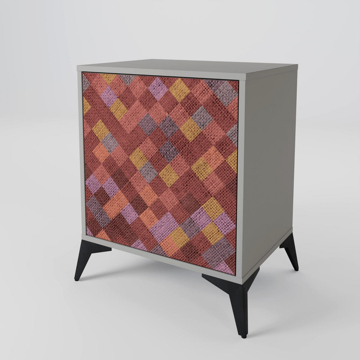 SIDEBOARD PAINTED SQUARES, Grau, 57,5x42x75,5 cm, Goldfarbene Metallfüße - Goldfarben/Multicolor, Holzwerkstoff/Metall (57.5/75.5/42cm) - SpaceRebels
