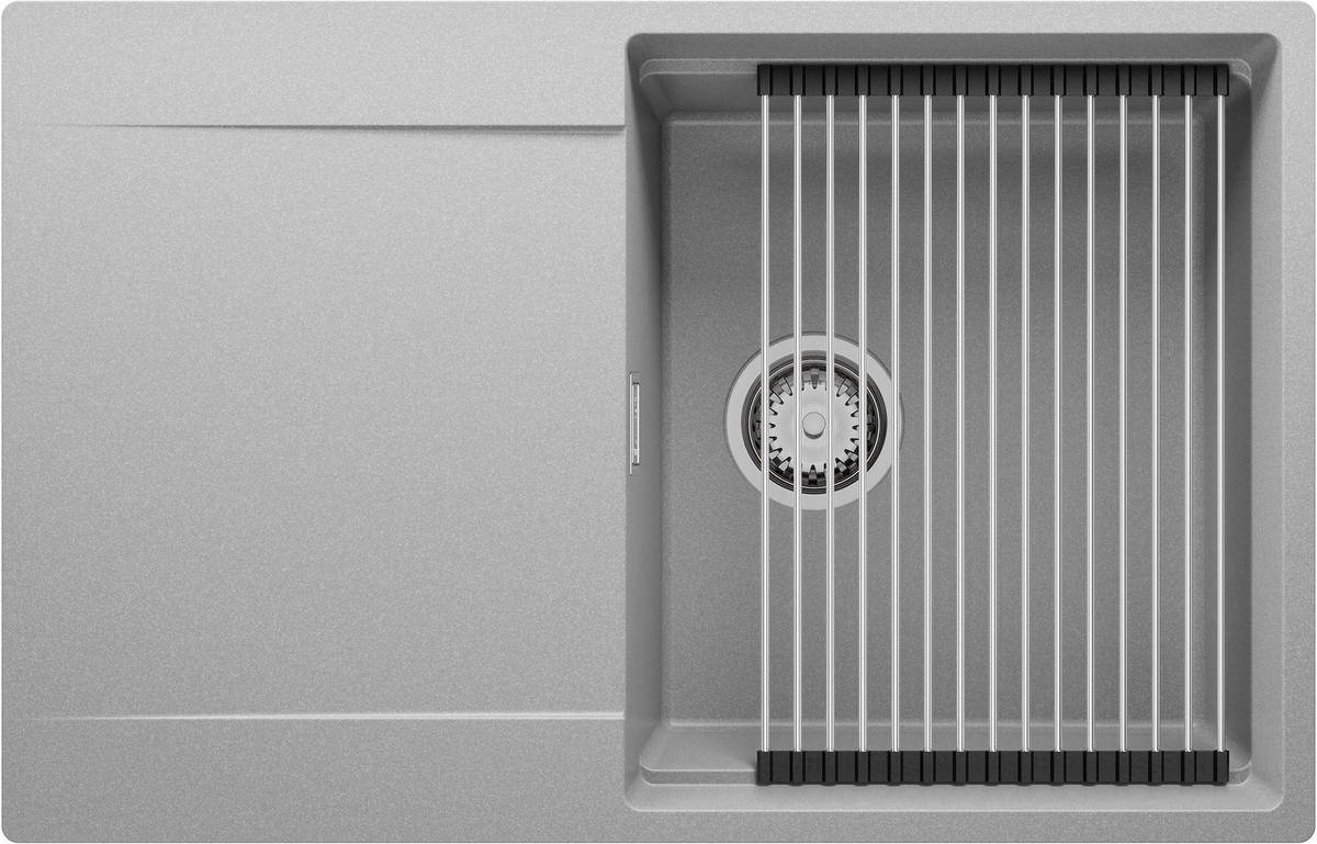 SPÜLBECKEN San Francisco, 2-er set Grau 78/50 cm 1 Becken + Ablauf-Set + Aufrollbare Abtropffläche ab 50er Unterschrank - Chromfarben/Grau, Kunststoff (78/20/50cm) - Primagran