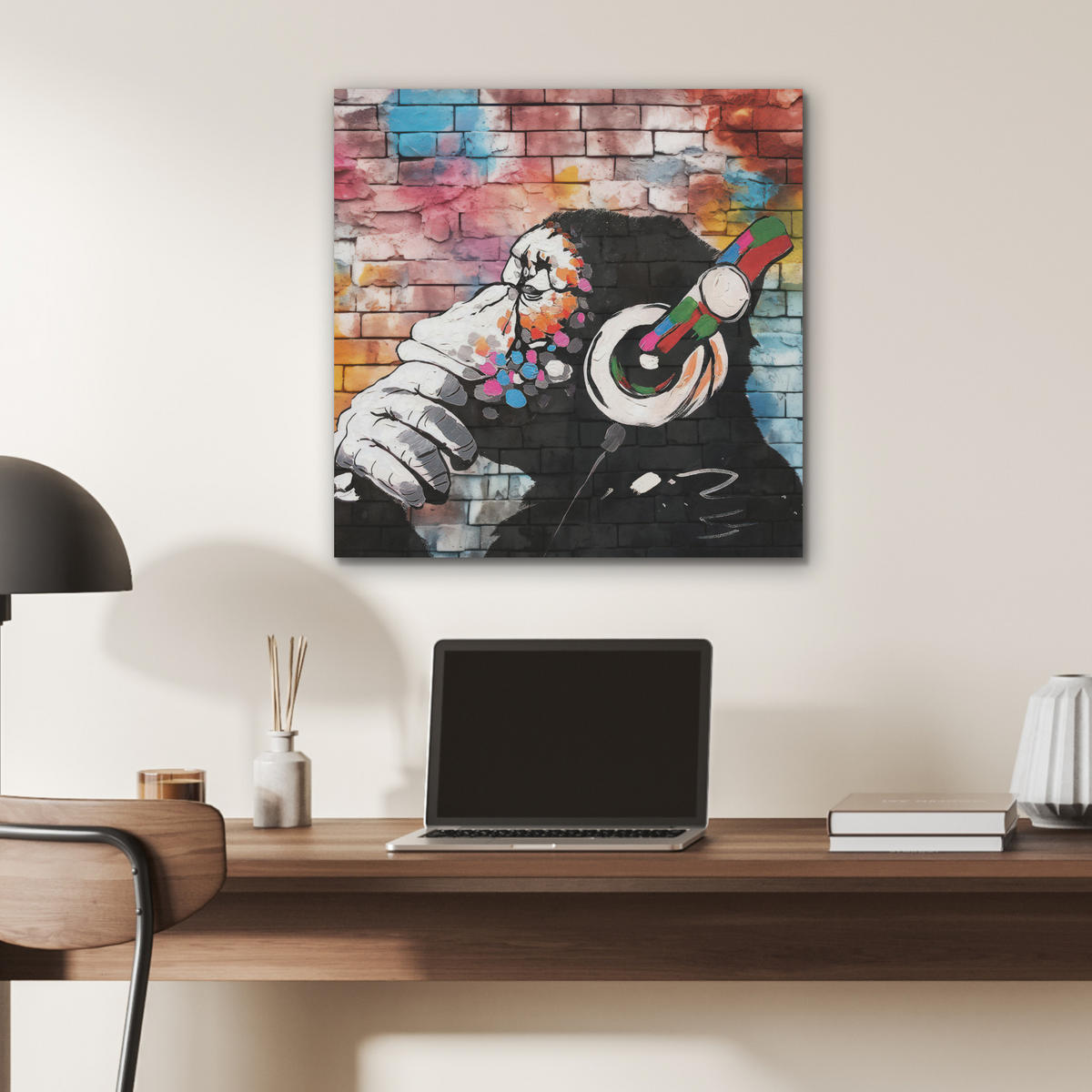 AKUSTIKBILD Affe - Graffiti - Musik Wandbilder 60x60 cm - Multicolor, Kunststoff (60/60/0.9cm) - MuchoWow