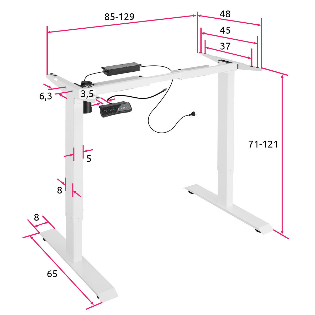 TISCHGESTELL Piotr,85 - 129 x 65 x 71 - 121 cm,weiß - Weiß, Metall (129/65/121cm) - tectake