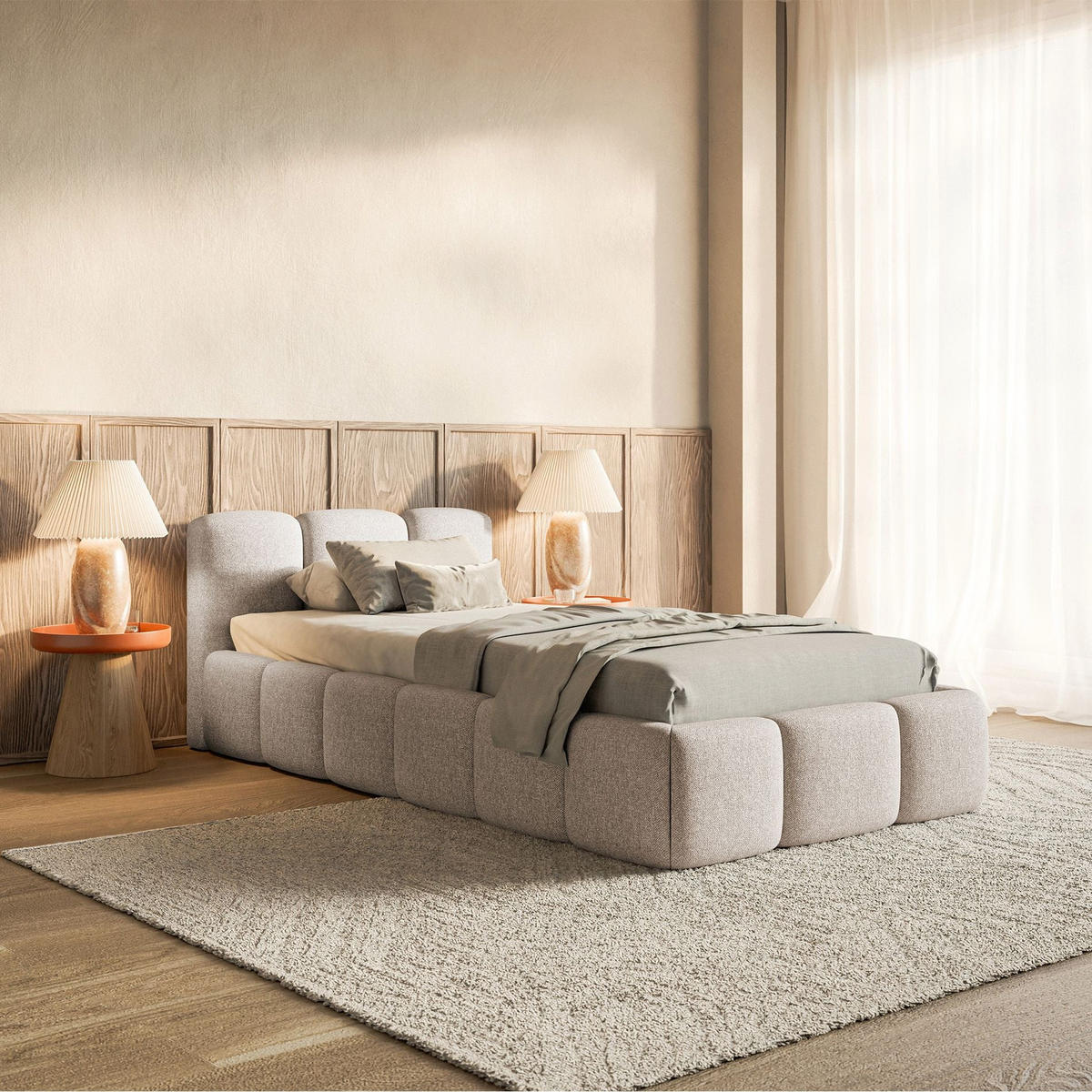POLSTERBETT Cloudy Low Hellbeige Chenille, Bettkasten & Lattenrost, 90x200 cm - Ecru/Schwarz, Kunststoff/Textil (90/200cm) - Selsey