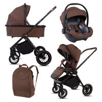 KINDERWAGEN Castor 3in1 Brownie Babywanne, Buggy Sportsitz, Babyschale I-Size - Schwarz/Braun, Textil/Metall (58/99cm) - BabyLux