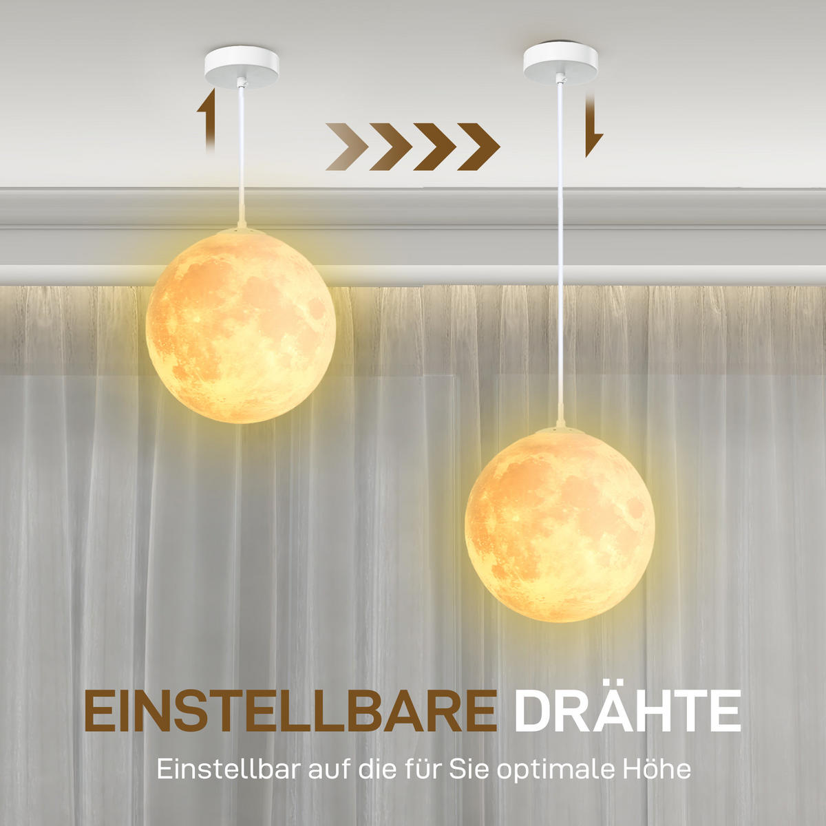 3D Mond Pendelleuchte Hängelampe mit APP-Steuerung, Musik, Cremeweiß - Weiß, Kunststoff (30/30/30cm) - HOMCOM