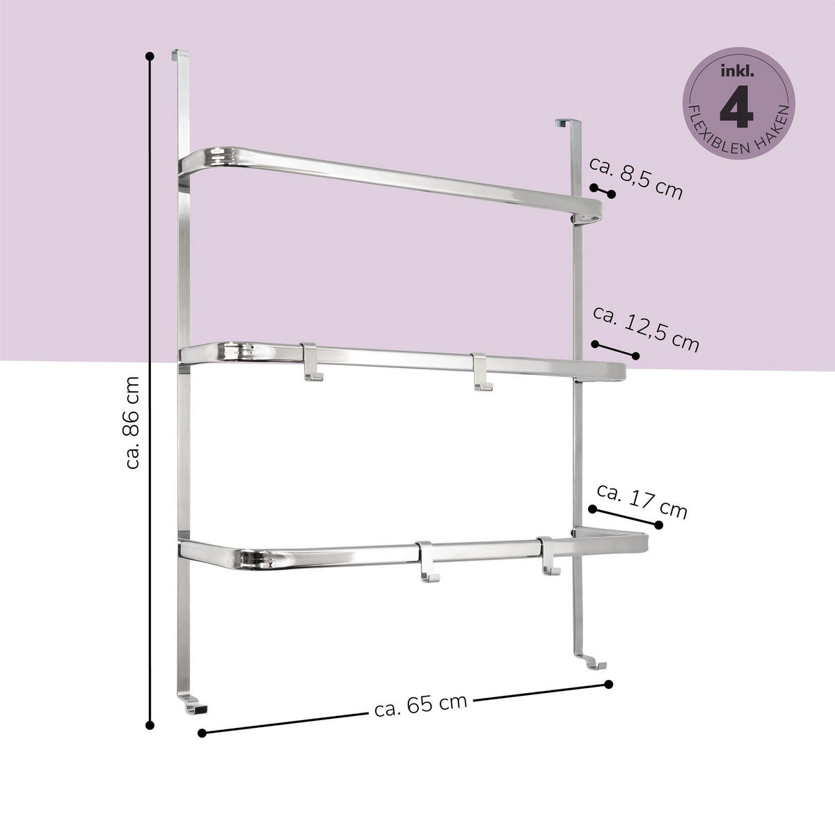 TÜR-HÄNGEREGAL, silber, Metall - Chromfarben, Metall (65/86/17cm) - bremermann