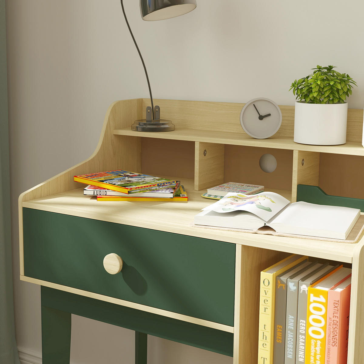 SCHREIBTISCH-SET DE-17519 mit Regalen und Schublade Grün - Grün, Holzwerkstoff (80.4/96/50cm) - ComfortXL