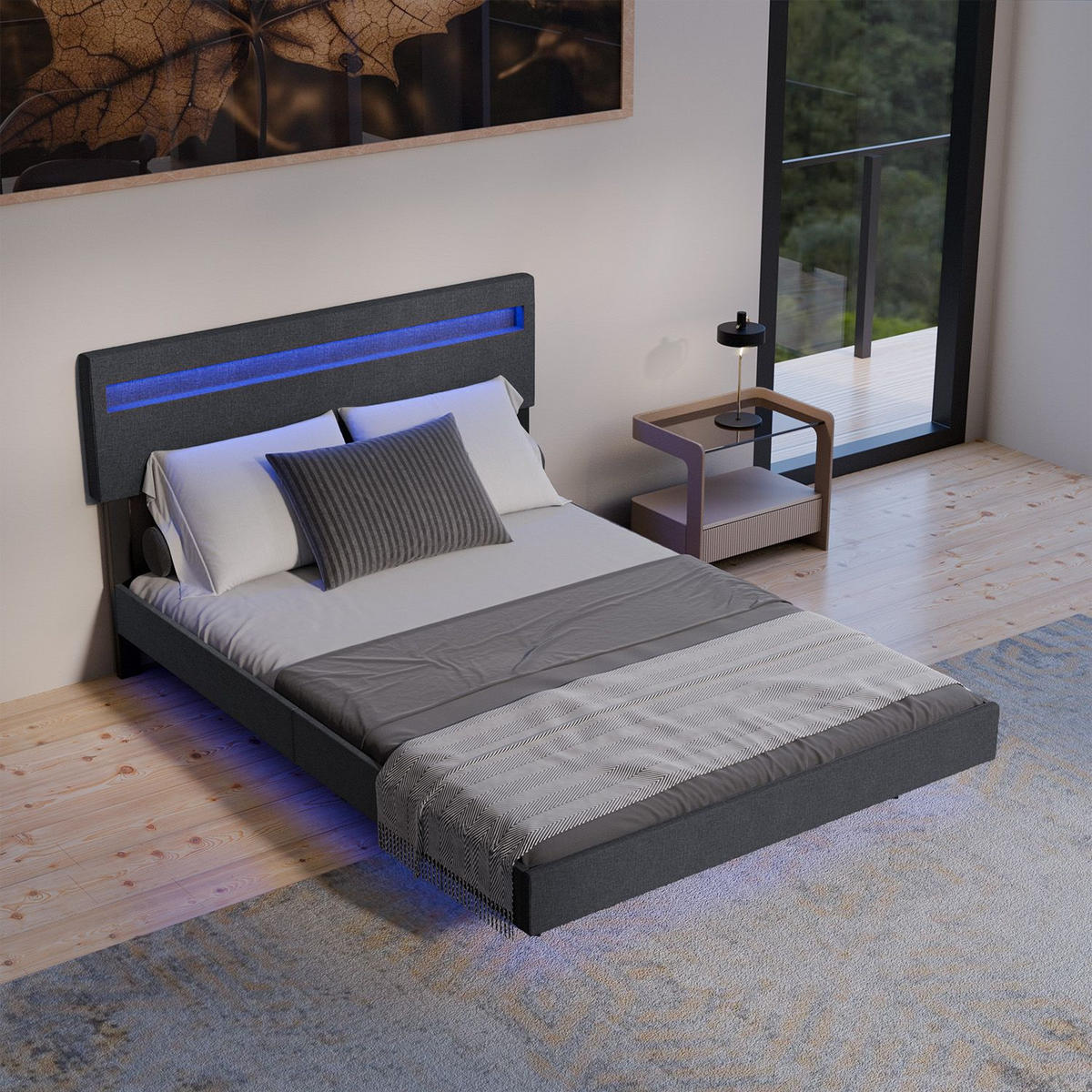 SCHWEBEBETT Lissabon Dunkelgrau 140/200 cm Leinen - Dunkelgrau, Textil (140/200cm) - Juskys
