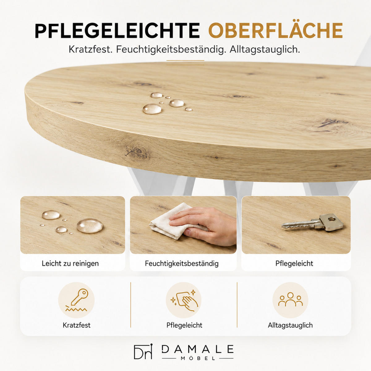 ESSTISCH rund ausziehbar 100-200/100/76 cm, Artisan Eiche, 54 cm Tischplatte + Metall weiß - Eiche Artisan, Holzwerkstoff/Metall (100/200/76cm) - Damale Möbel