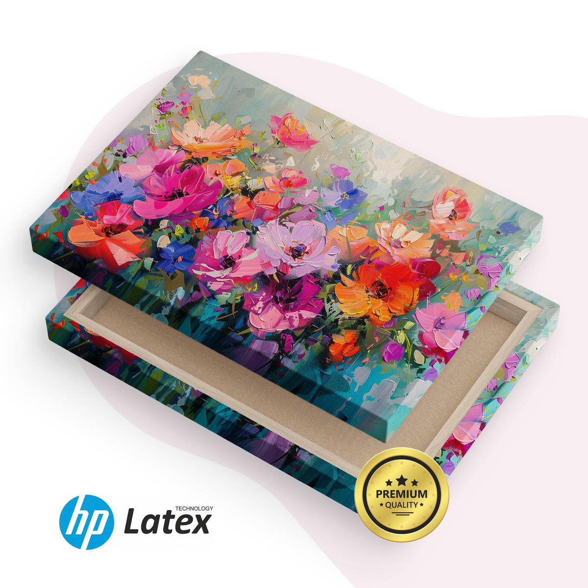 LEINWANDBILD Blumen Malarei Abstraktion 90x60 - Blau/Beige, Textil (90/60cm) - Muralo