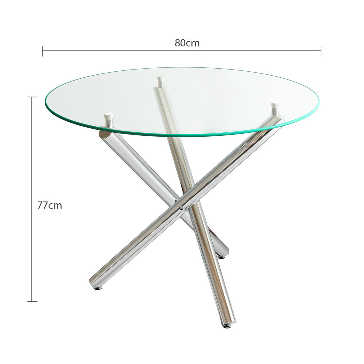 80/76/80 cm Silber aus Glas und Metall mit verstellbaren Gleitern - Silberfarben, Metall (80/80/76cm) - OKMYHOME