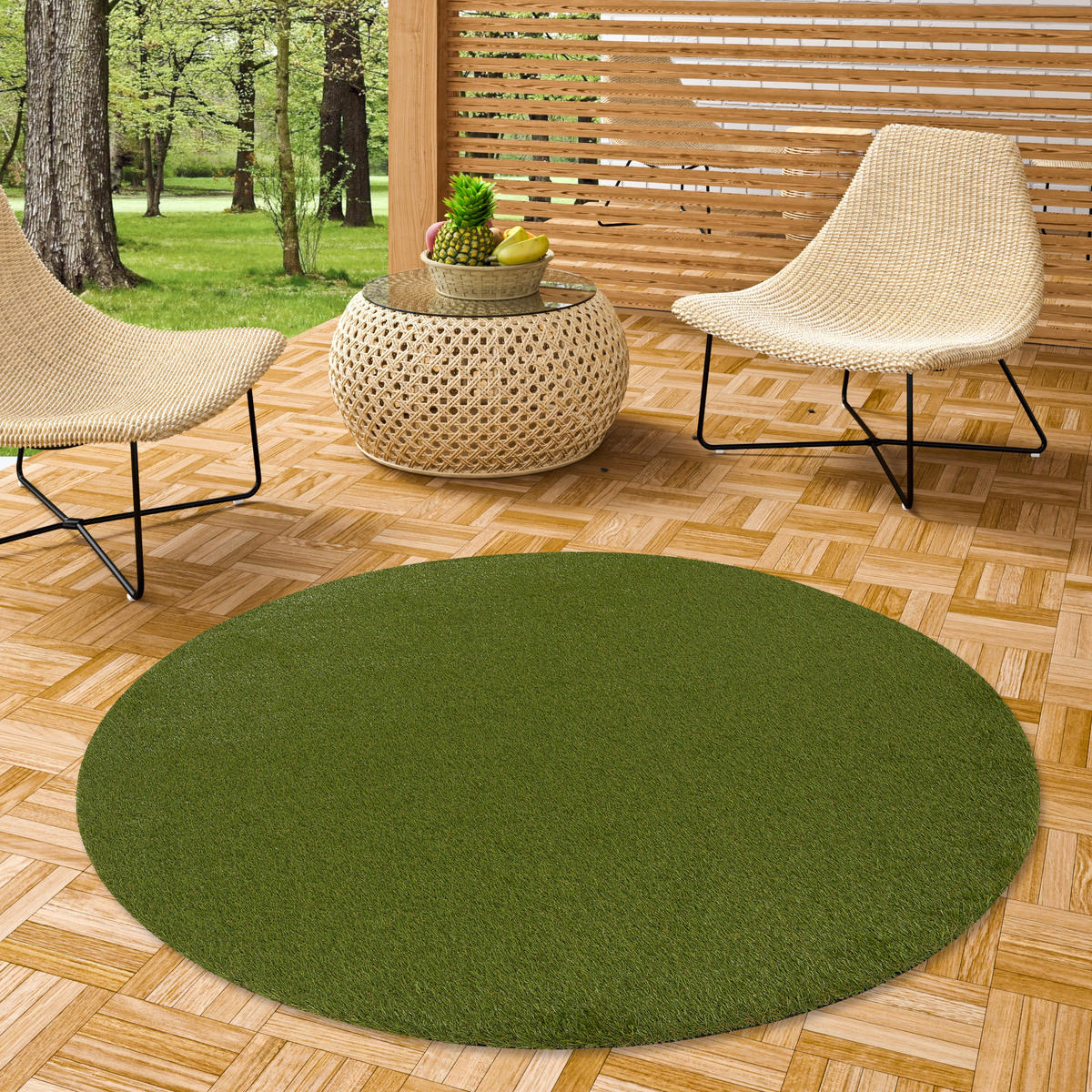 LUXUS KUNSTRASEN RASENTEPPICH CHELSEA RUND - Grün, Textil (133/133cm) - Snapstyle