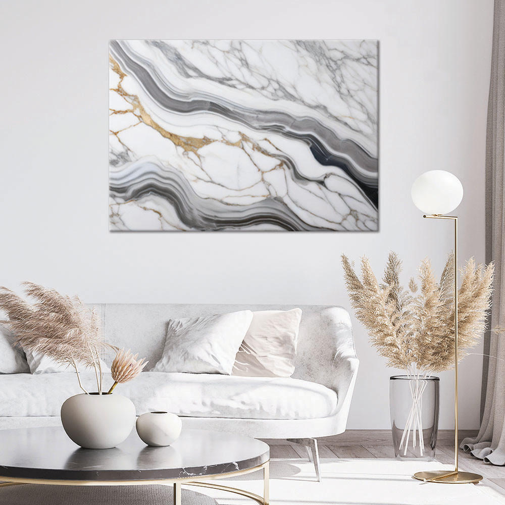 WANDBILD grauer marmor mit goldener abstraktion - Weiß, Textil (90/60cm) - Feeby