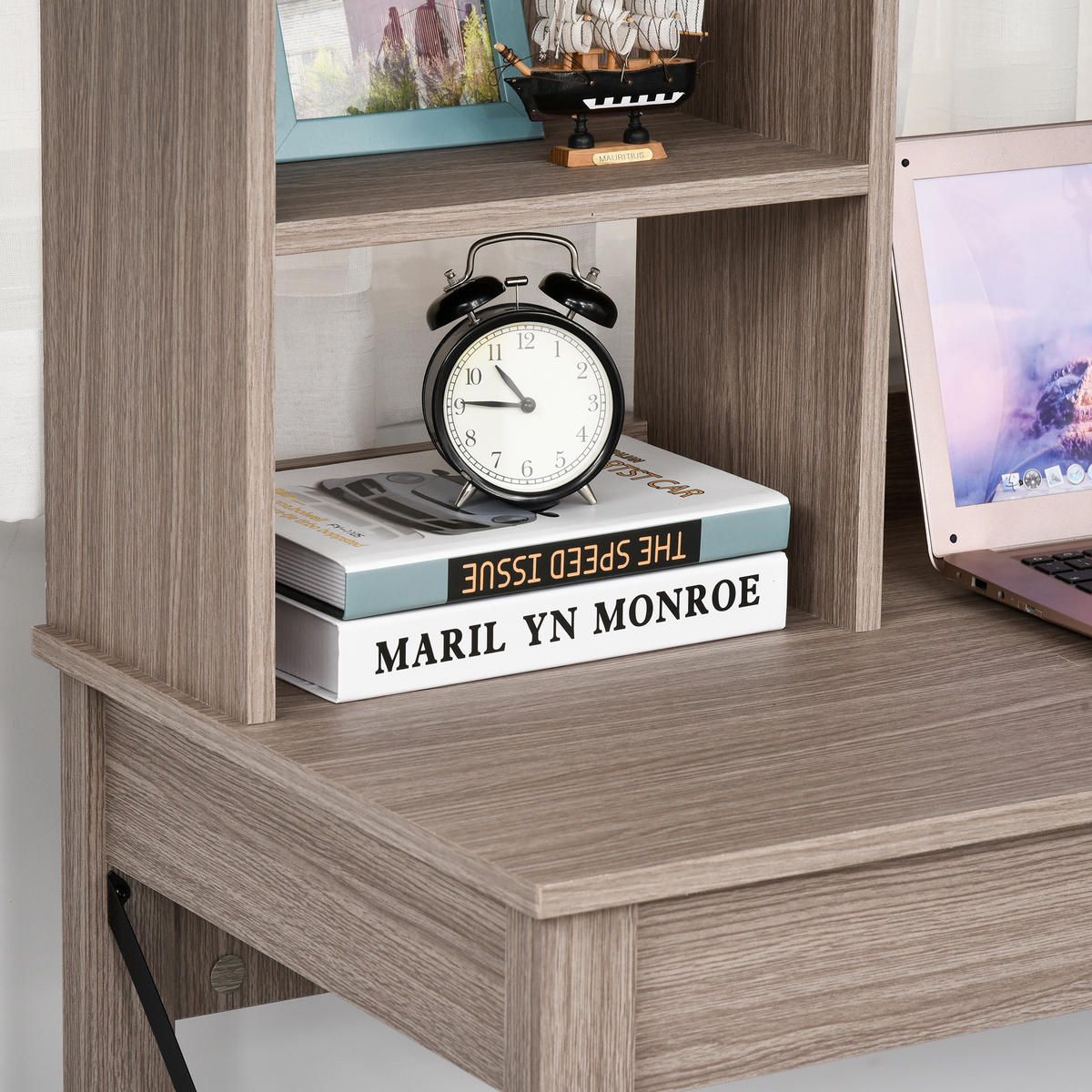 SCHREIBTISCH Hellbraun Holzoptik mit integriertem Regal 105/50/137,5 cm - Braun, Holzwerkstoff (50/105/137.5cm) - PANGIVO