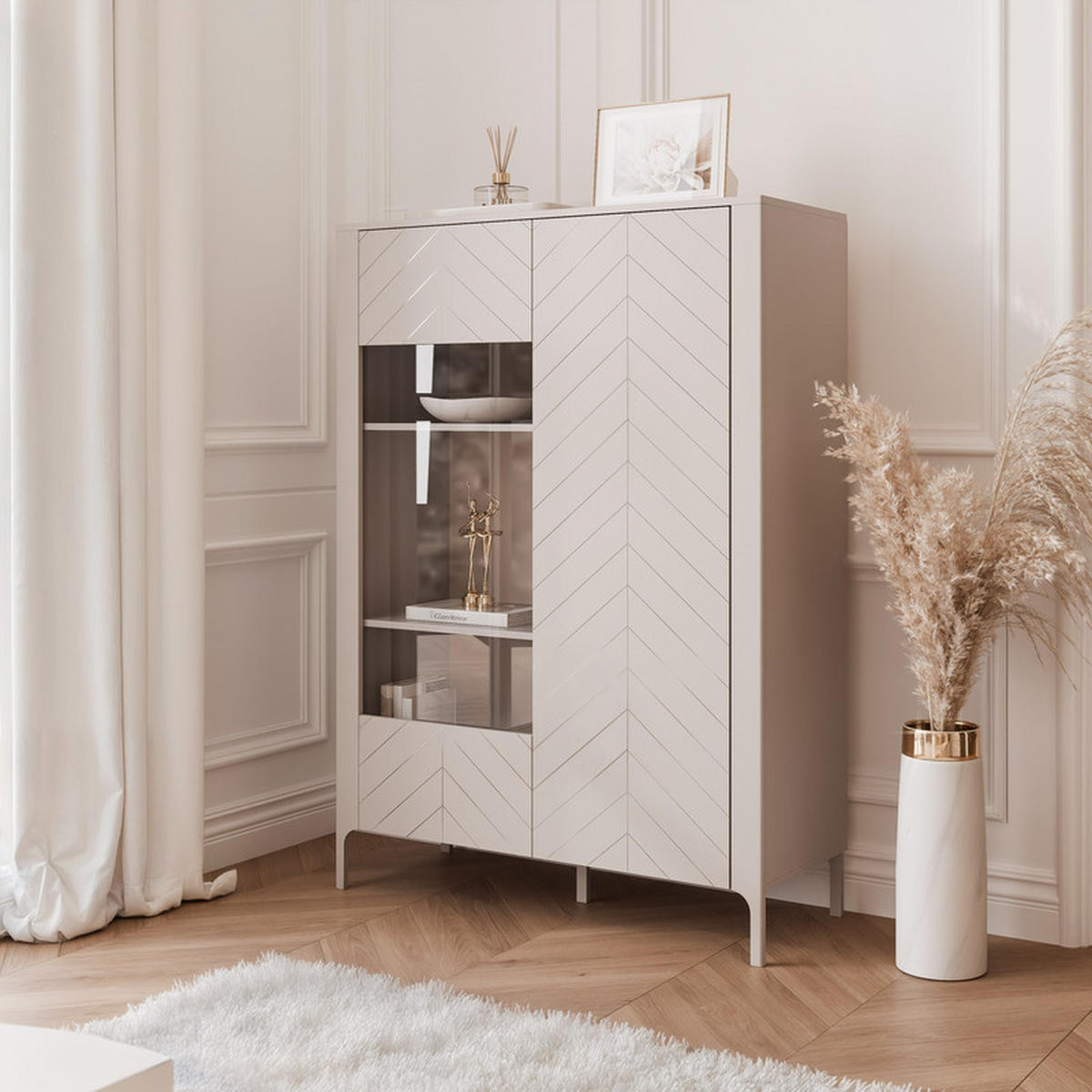 VITRINE LORIEN 103 cm Kaschmir - Kaschmir, Holzwerkstoff/Metall (103/145.1/40.6cm) - Idohome