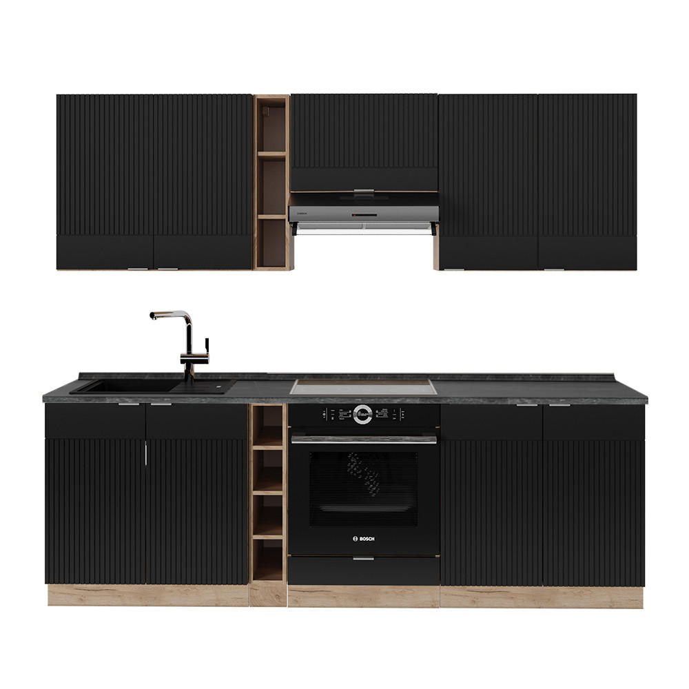 KUCHYŇSKÁ LINKA Fame-Line, černé pruhy/dub Goldkraft, 235 cm, AP antracit - medově dubová/černá, kompozitní dřevo (235/81.6/60cm) - Vicco