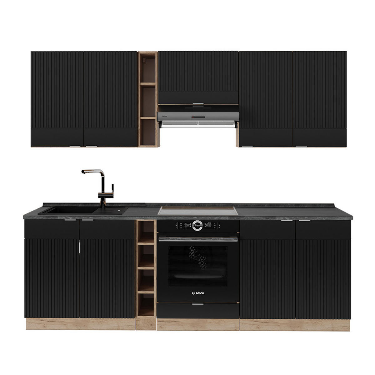 KUCHYŇSKÁ LINKA Fame-Line, černé pruhy/dub Goldkraft, 235 cm, AP antracit - medově dubová/černá, kompozitní dřevo (235/81.6/60cm) - Vicco