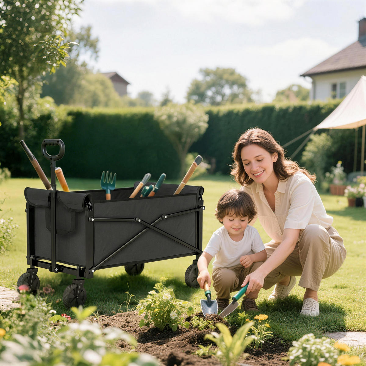 GARTENWAGEN DE-10544 Schwarz - Schwarz, Metall (47.5/92/78cm) - ComfortXL