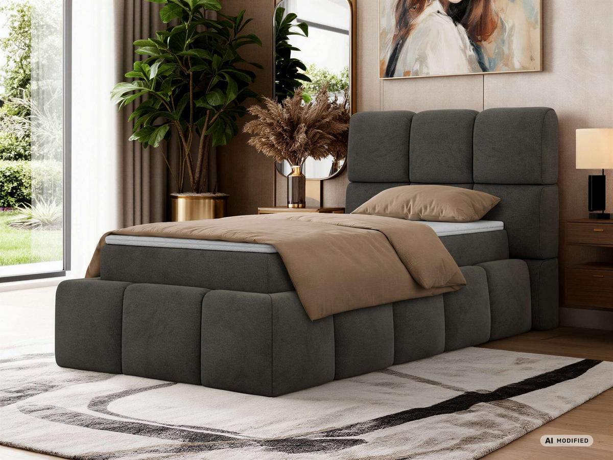 BOXBETT NIRA 90/200 - Dunkelgrau Velvet - Topper Visco - H3 - Dunkelgrau/Anthrazit, Kunststoff/Textil (200/90cm) - MKS