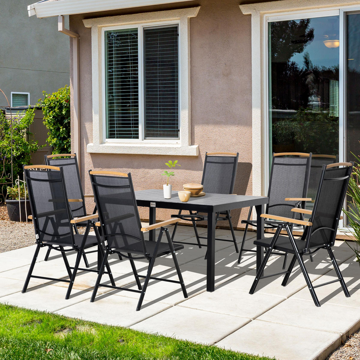 GARTENMÖBEL-SET Schwarz 140.0/90.0/74.0cm - Schwarz, Metall