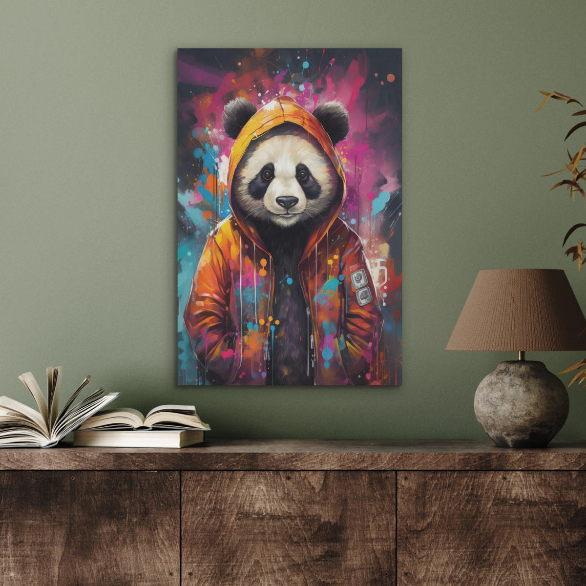 AKUSTIKBILD Panda - Jacke - Graffiti - Orange Kunstdruck Schlafzimmer 50x70 cm - Orange, Kunststoff (50/70/0.9cm) - MuchoWow