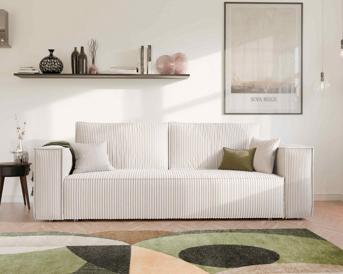 SOFA mit Schlaffunktion und Bettkasten, Beige - Beige, Holzwerkstoff/Textil (240/84/105cm) - Idohome
