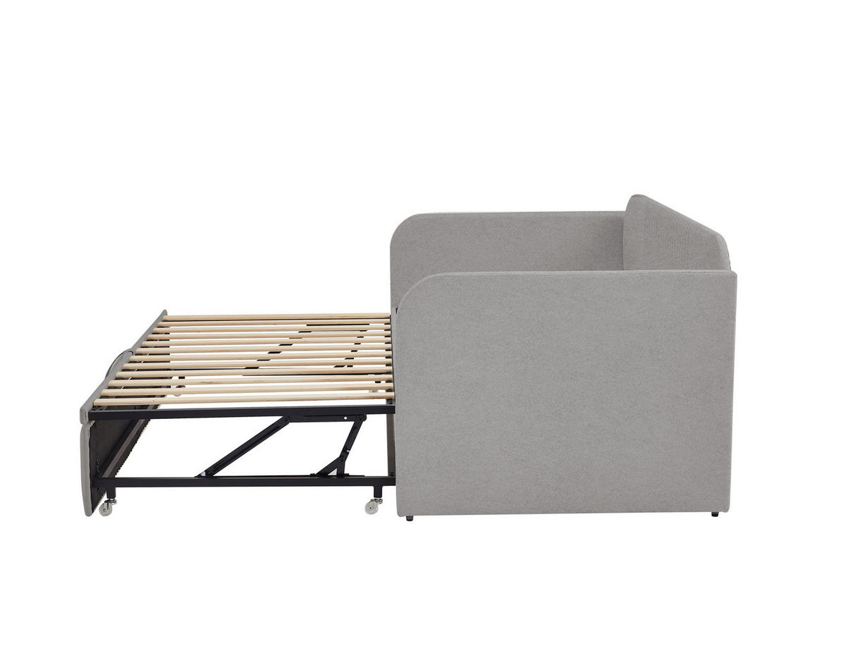 SCHLAFSOFA Ausziehbares 90/180 cm mit Lattenrost aus Leinenstoff grau - Grau, Textil (90/180cm) - OKWISH