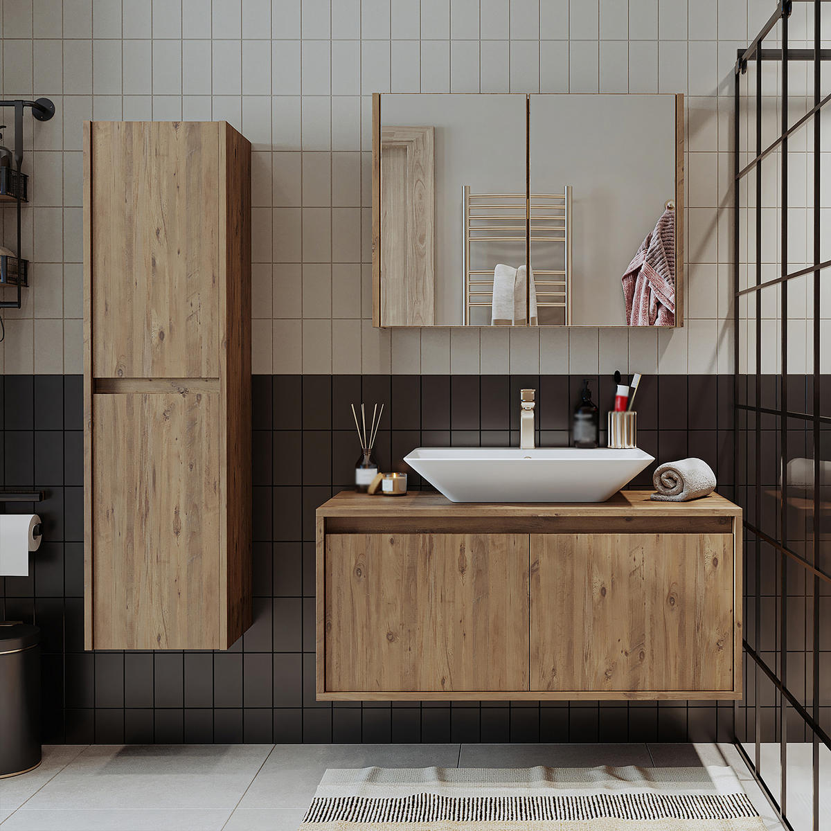 BADMÖBEL Set ATLANTIC-100 4-teilig - Eichefarben, Holzwerkstoff (100/150/45cm) - Roomart