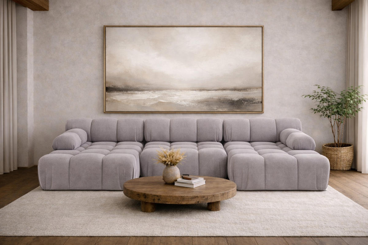 ECKSOFA U-Form, Stoff Velours Salvador, Grau, Selia U - Grau, Holz (285/70/160cm) - Kaiser Möbel