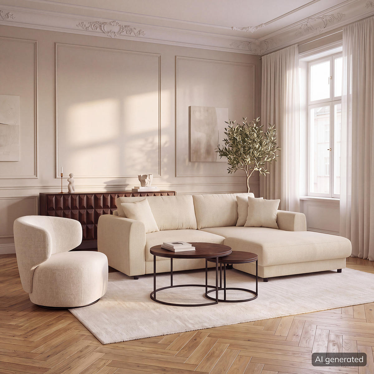 ECKSOFA mit Longchair - Beige/Schwarz, Holz/Kunststoff (238/183cm) - home24