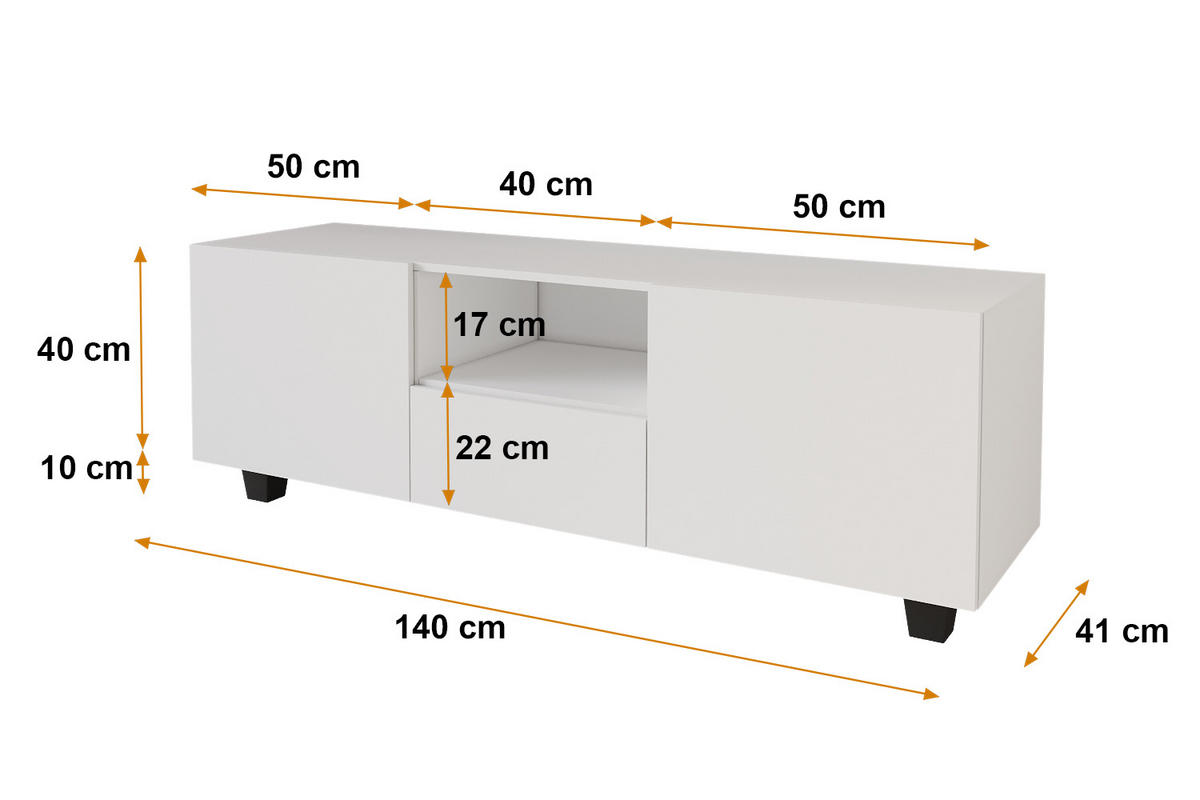 LOWBOARD ELIO-S 140x50x41 cm - Weiß - Schwarz/Weiß, Holzwerkstoff (140/50/41cm) - ALTDECOR
