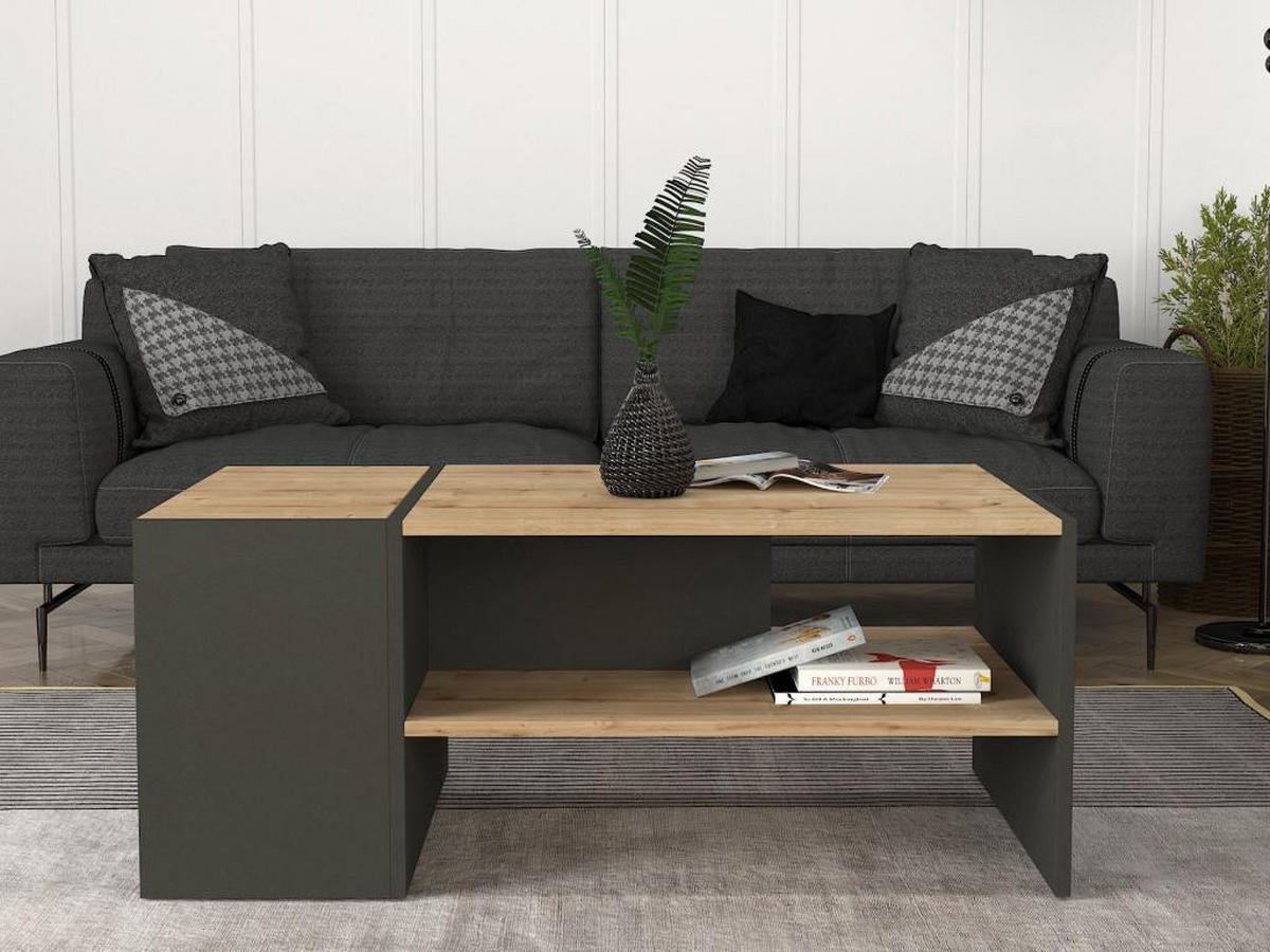COUCHTISCH mit Stauraum - Anthrazit & Holzfarben - VELKAN - Anthrazit, Holz (110/60/45cm) - Vente-Unique