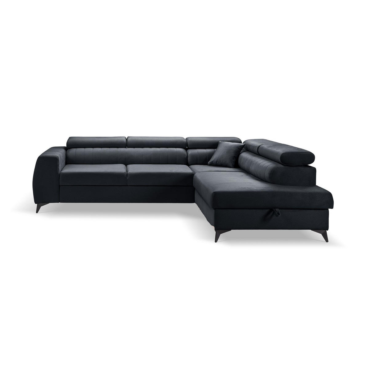 ECKSOFA PIERO L Rechts mit Schlaffunktion 195x125 Velours Dunkelgrau - Dunkelgrau/Schwarz, Holz/Textil (203/268cm) - Muffo