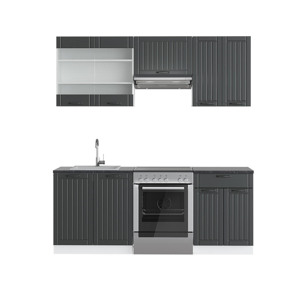 KÜCHENZEILE Fame-Line Anthrazit Landhaus/Weiß 200 cm ohne AP - Dunkelgrau/Weiß, Holzwerkstoff (200/81.6/46cm) - Vicco