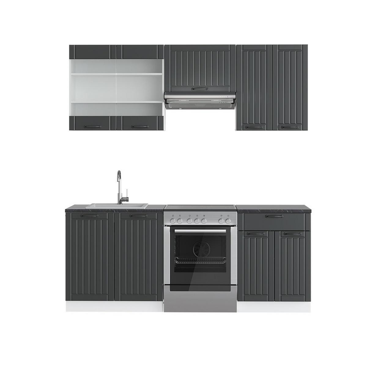 KÜCHENZEILE Fame-Line Anthrazit Landhaus/Weiß 200 cm ohne AP - Dunkelgrau/Weiß, Holzwerkstoff (200/81.6/46cm) - Vicco