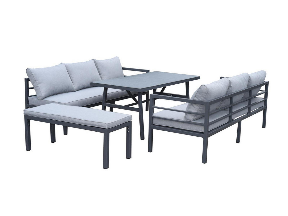 ECKLOUNGE-SET San Menaio Grau Aluminium für 8 Personen - Grau, Kunststoff - Green Spirit