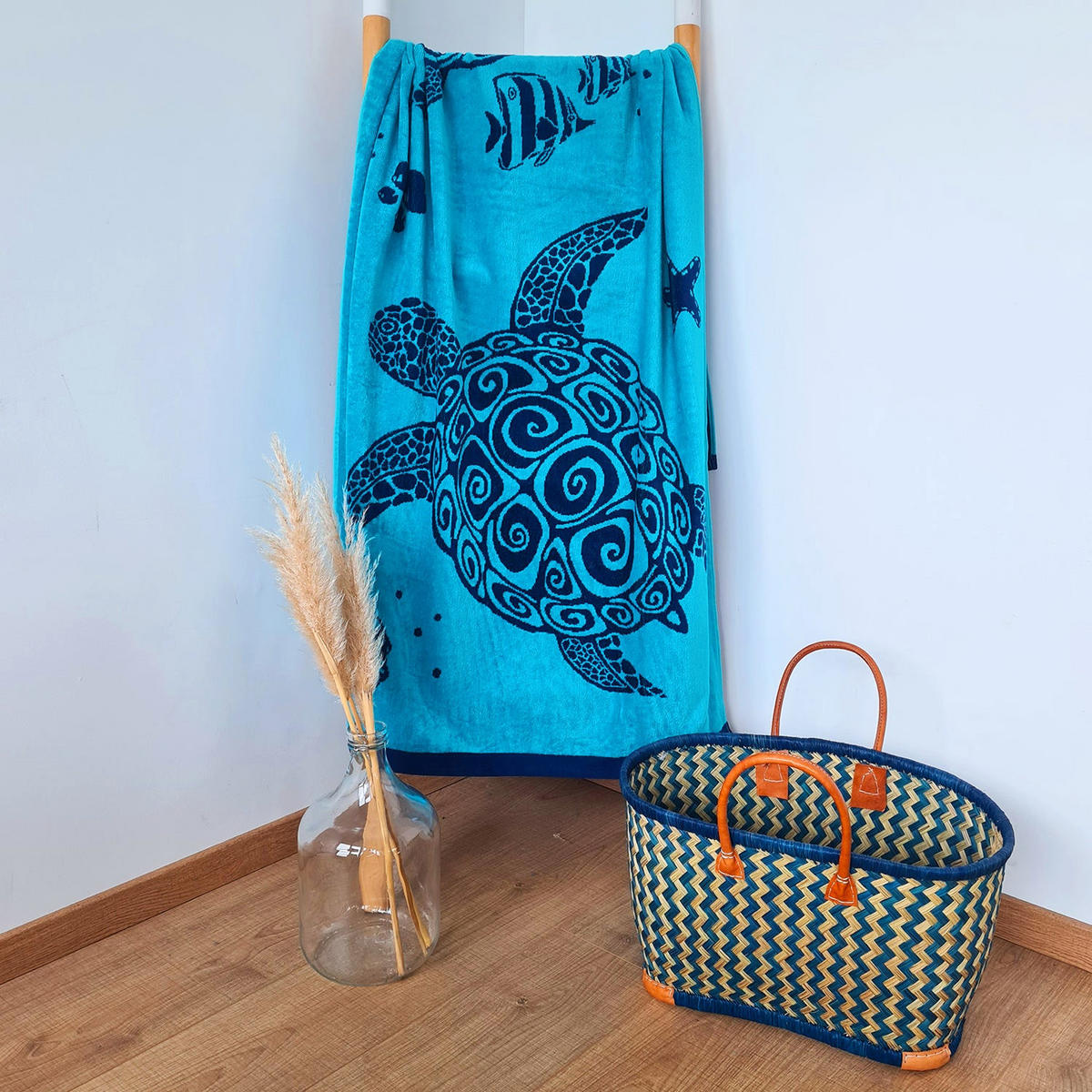 STRANDTUCH Frottee Velours Jacquard Osa 90x170 400g/m² - Blau, Textil (90/170cm) - LE COMPTOIR DE LA PLAGE