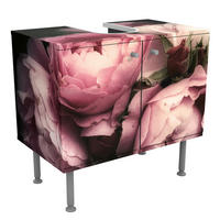 WASCHBECKENUNTERSCHRANK Pfingstrosen vor Schwarz Shabby 60/55/35 cm - Rosa, Holzwerkstoff (60/55/35cm) - Bilderwelten