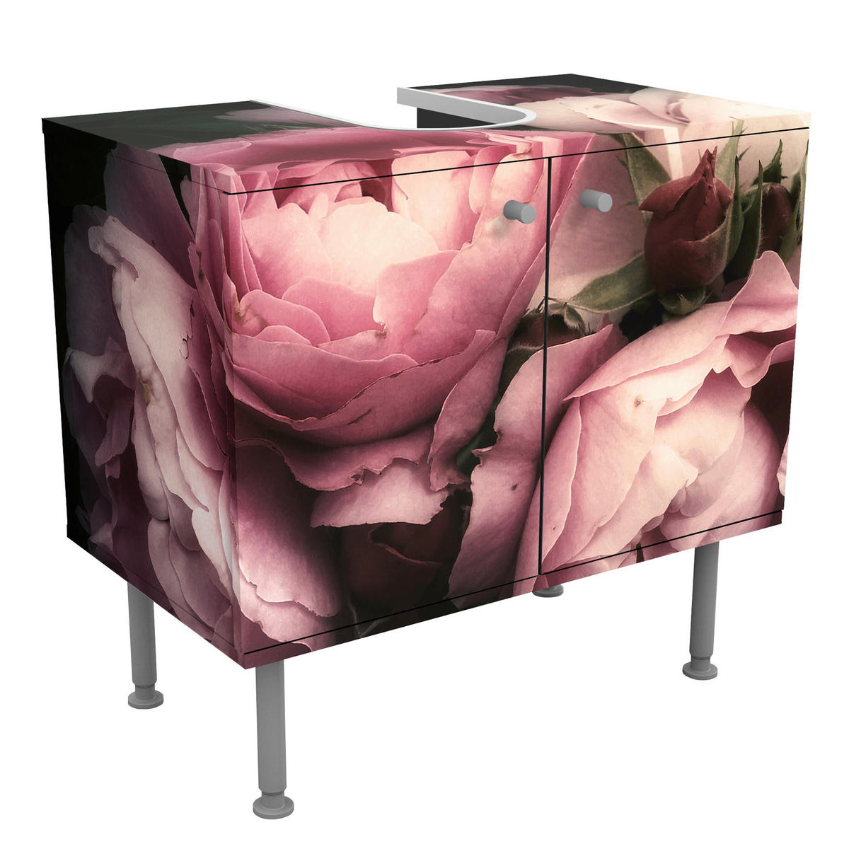 WASCHBECKENUNTERSCHRANK Pfingstrosen vor Schwarz Shabby 60/55/35 cm - Rosa, Holzwerkstoff (60/55/35cm) - Bilderwelten
