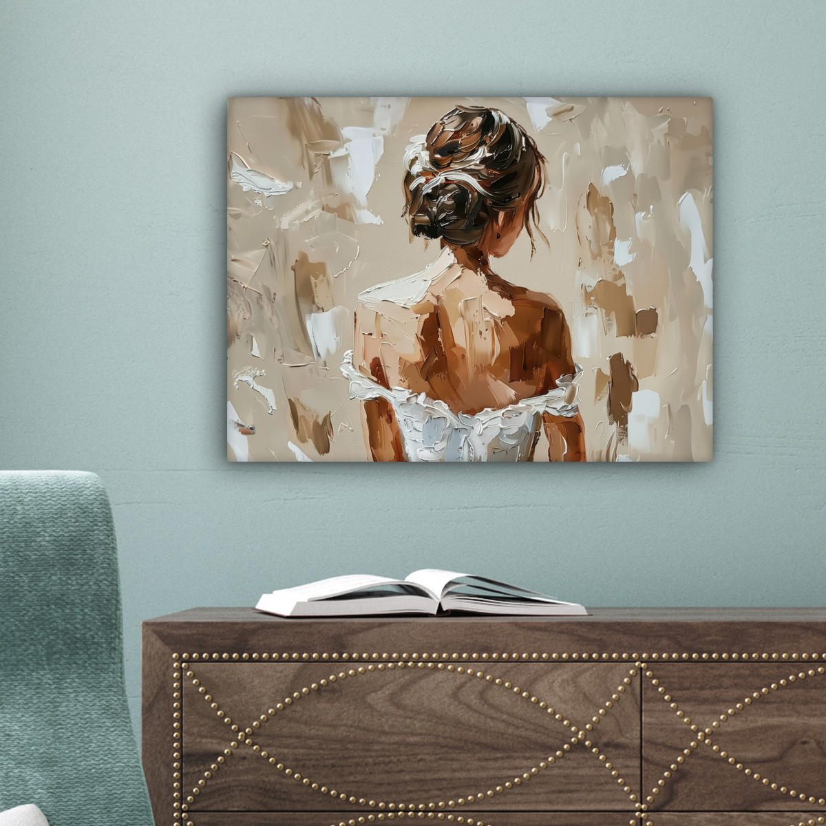 LEINWANDBILD - Frau - Farbe - Abstrakt - Beige - Modern - 40x30 - Wanddeko - Sandfarben, Textil (40/30cm) - MuchoWow
