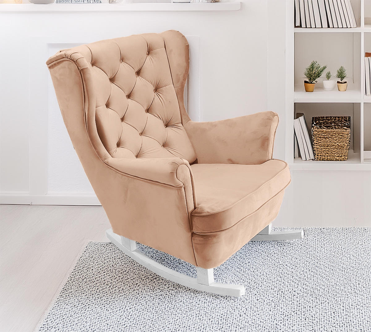 SCHAUKELSESSEL mit gepolstertem Sitz und Armlehnen, 102x81x95 cm, Powder Pink_29829 - Hellrosa/Weiß, Holz/Textil (81/102/95cm) - DomoHome