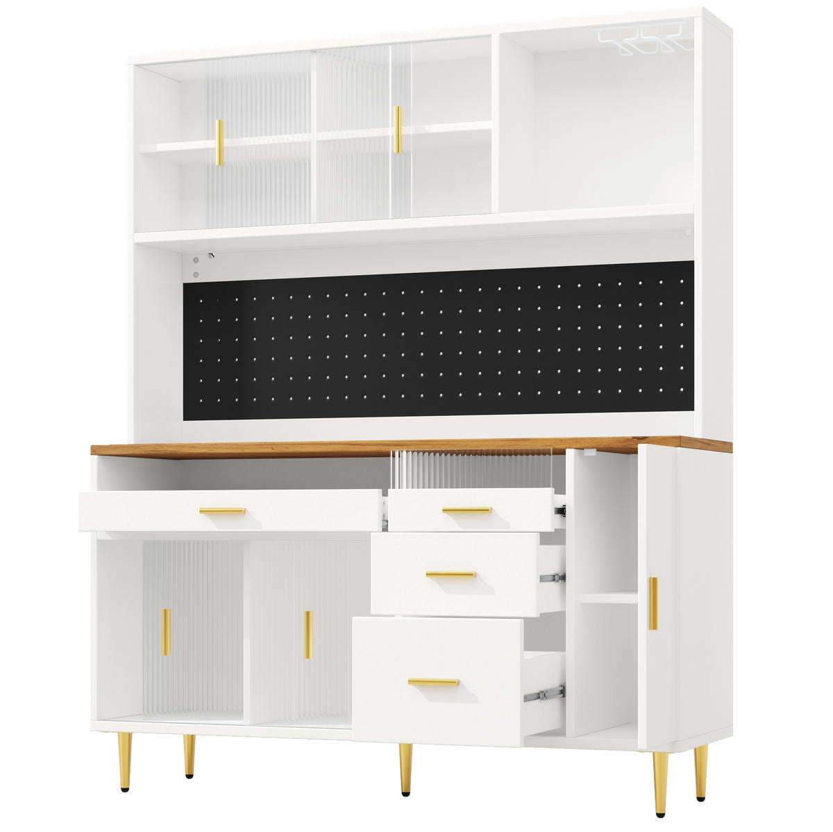 BUFFET 145/39/171 cm weiß aus MDF und Glas mit LED - Weiß, Glas (145/171/24cm) - OKWISH