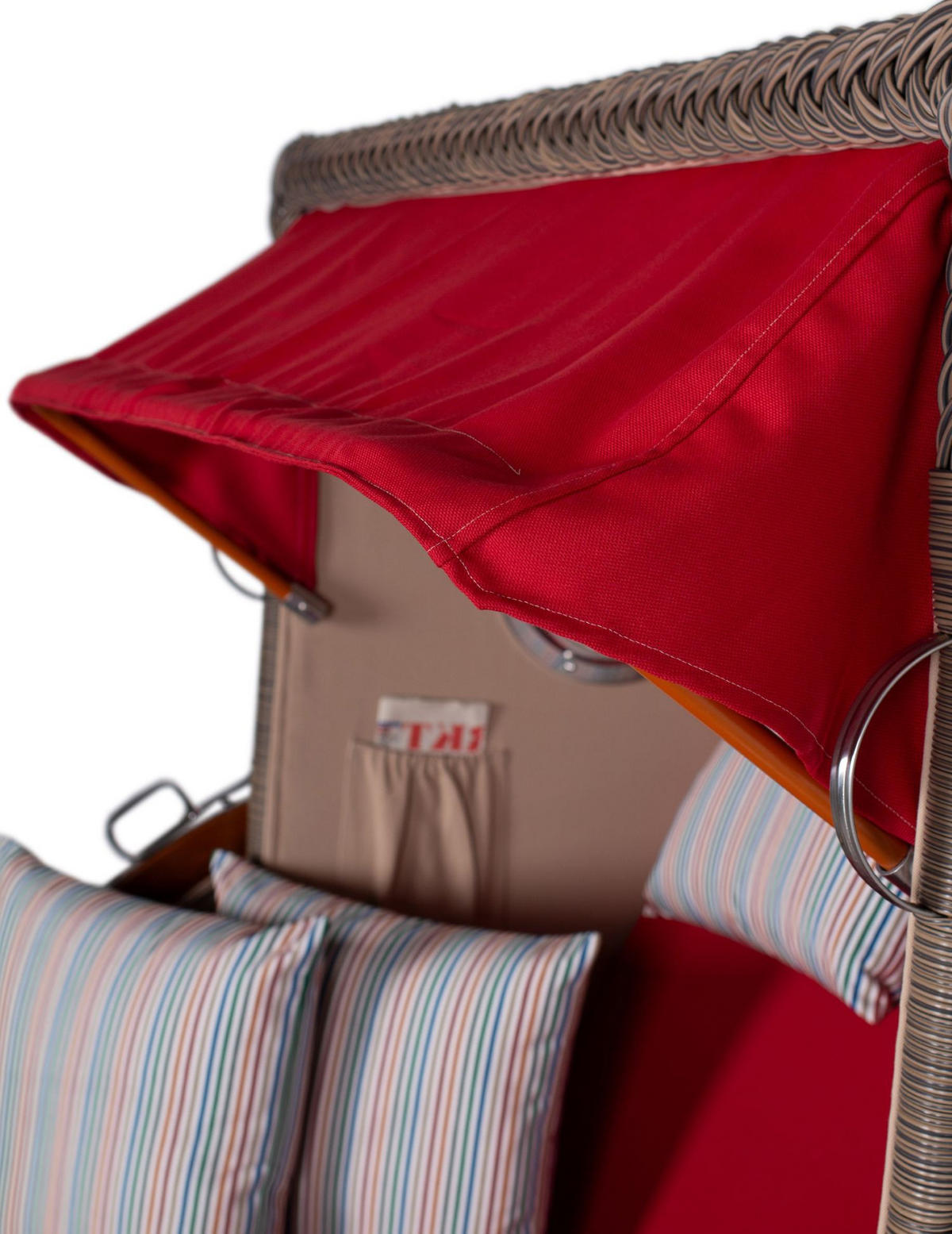 STRANDKORB Komplettset: Ammersee Mahagoni Bullauge - PE grau - Modell 585 - Beige/Rot, Holz/Kunststoff (125/165/80cm) - bene living