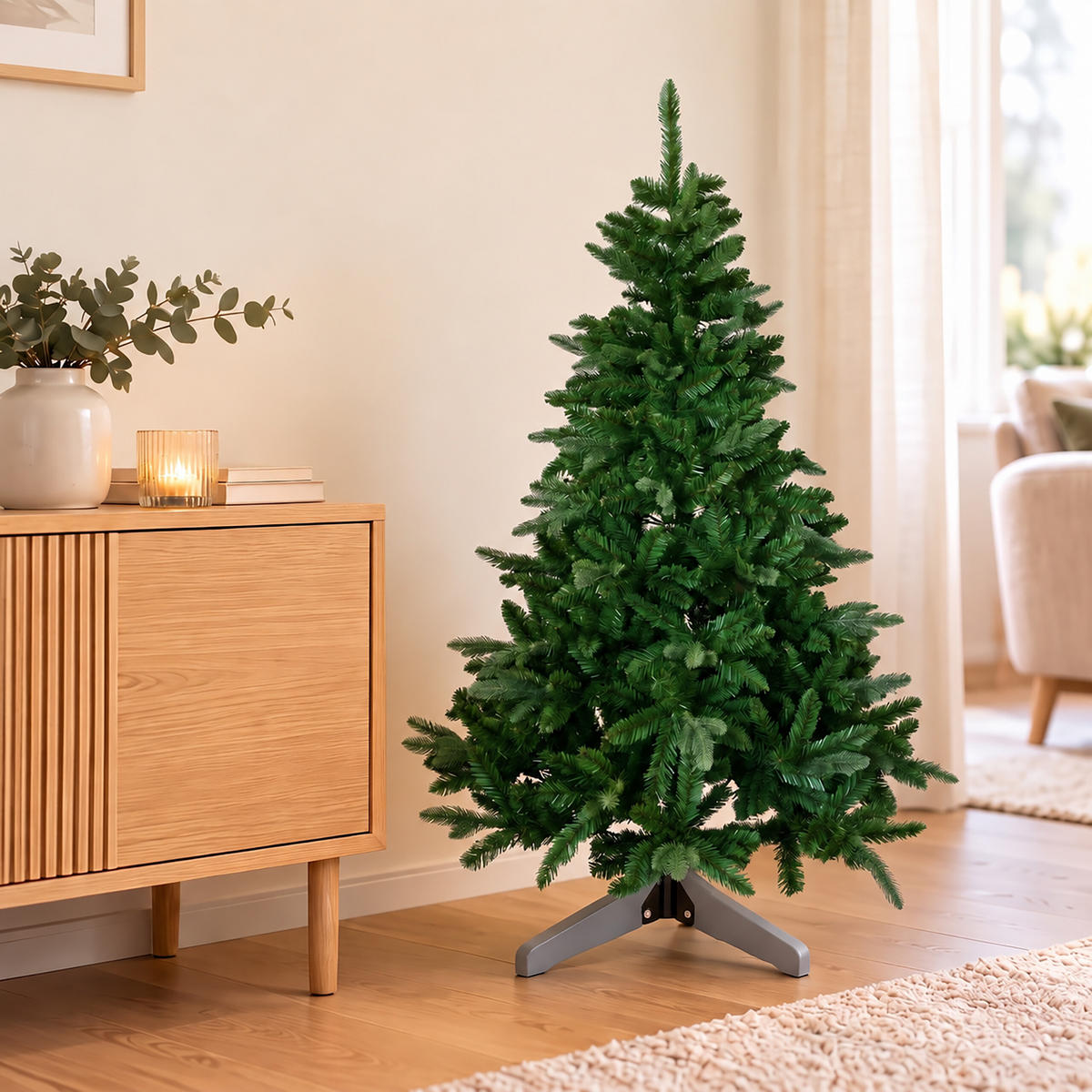 WEIHNACHTSBAUM Grün künstlich Nordmanntanne 150 cm ohne Beleuchtung - Dunkelgrün, Holz/Kunststoff (150cm) - Relaxdays