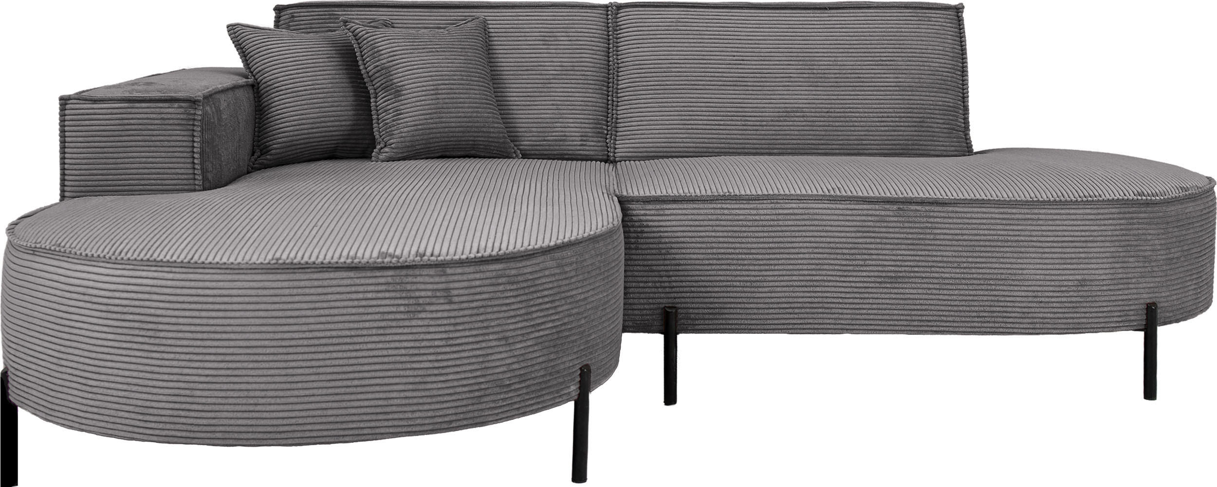 ECKSOFA Hana Loft 3-Sitzer Ecke Links, Cordstoff Chenille, Grau 241/80/168 cm - Schwarz/Grau, Textil/Metall (241/168cm) - WFL GROUP